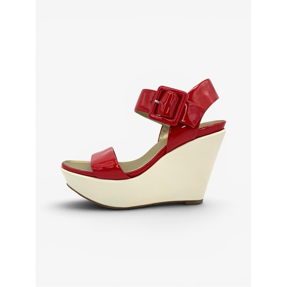 Vintage Y2K Kenneth Cole Reaction Red Patent Chunky Platform Wedge Sandals 6.5